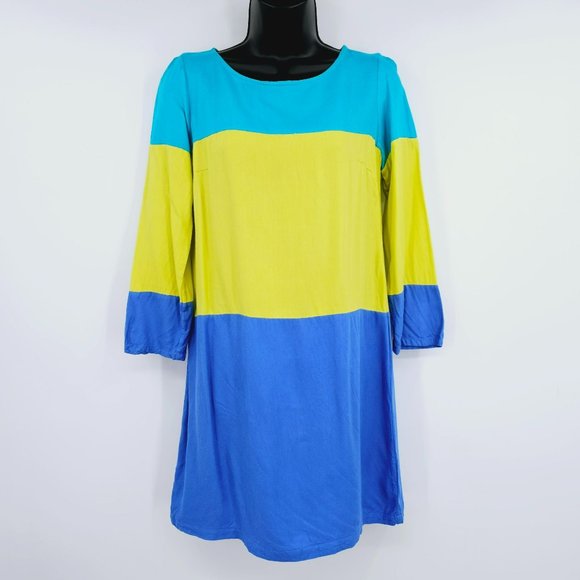 Maeve Dresses & Skirts - Maeve Colorblock Shift Dress 6 Blue Green ¾ Sleeve USA Made Bright Anthropologie